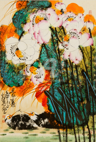 Картина под названием "Fragrance spread 香远…" - Dayou Lu, Подлинное произведение искусства, Пигменты