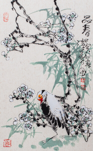 Peinture intitulée "Feel the spring 品春…" par Dayou Lu, Œuvre d'art originale, Pigments