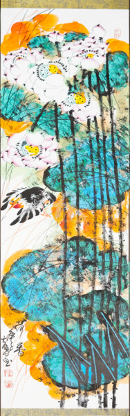 Картина под названием "Fragrance of lotus…" - Dayou Lu, Подлинное произведение искусства, Древесный уголь