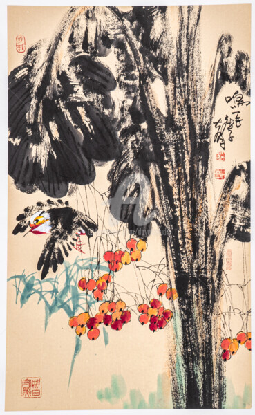 Pintura intitulada "Flying bird 鸣飞 （No.…" por Dayou Lu, Obras de arte originais, Pigmentos