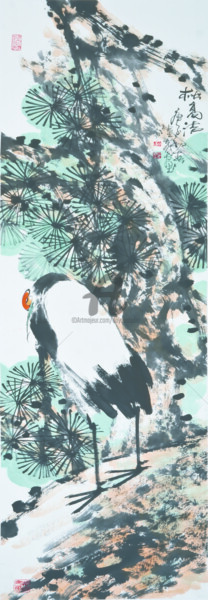 Pittura intitolato "Pine tree spirit 松高…" da Dayou Lu, Opera d'arte originale, pigmenti