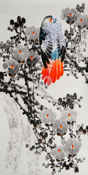 Schilderij getiteld "Beautiful feather i…" door Dayou Lu, Origineel Kunstwerk, pigmenten