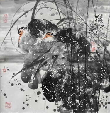 Schilderij getiteld "Double miss 双思（No.1…" door Dayou Lu, Origineel Kunstwerk, pigmenten