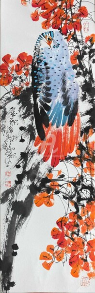 Pittura intitolato "Golden autumn time…" da Dayou Lu, Opera d'arte originale, pigmenti