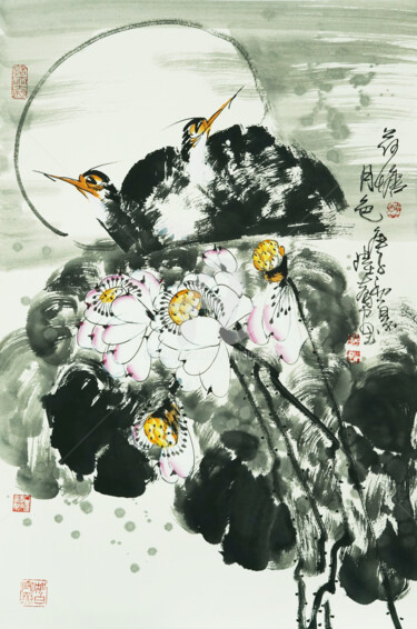 Malarstwo zatytułowany „Lotus pond moonligh…” autorstwa Dayou Lu, Oryginalna praca, Atrament