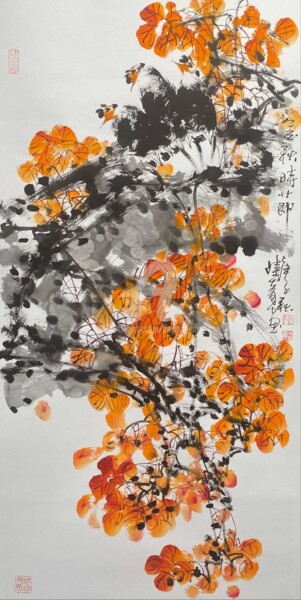 Pittura intitolato "Golden autumn time…" da Dayou Lu, Opera d'arte originale, pigmenti