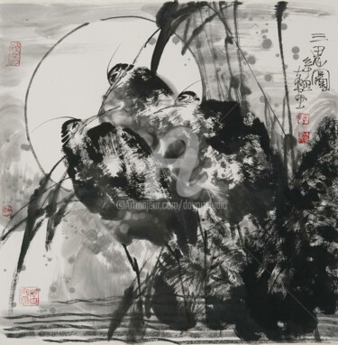 Painting titled "Three Herons 三思图  （…" by Dayou Lu, Original Artwork, Pigments