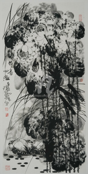 Painting titled "Fragrance of lotusF…" by Dayou Lu, Original Artwork, Ink