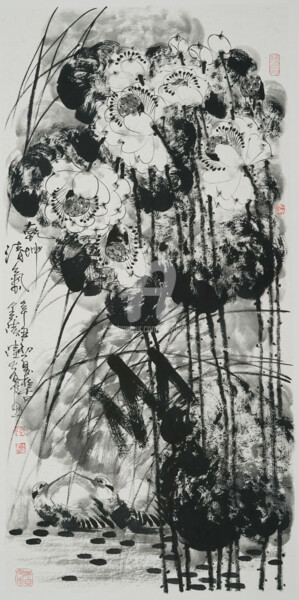 Malarstwo zatytułowany „Fragrance of lotus…” autorstwa Dayou Lu, Oryginalna praca, Atrament