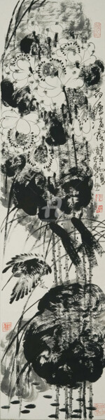 Painting titled "Lotus pond clear de…" by Dayou Lu, Original Artwork, Ink