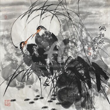 Peinture intitulée "Loverly couple 俩相依…" par Dayou Lu, Œuvre d'art originale, Pigments