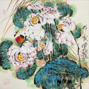 Peinture intitulée "Lotus dew 荷露 （No.16…" par Dayou Lu, Œuvre d'art originale, Pigments