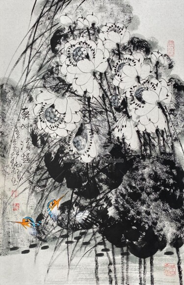Malarstwo zatytułowany „Fun in the Lotus po…” autorstwa Dayou Lu, Oryginalna praca, Atrament