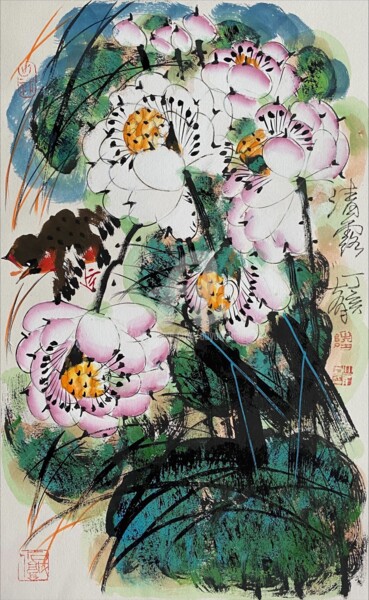 Ζωγραφική με τίτλο "Fresh dew 清露 （No.16…" από Dayou Lu, Αυθεντικά έργα τέχνης, Χρωστικές ουσίες