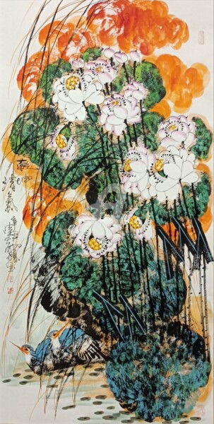 Painting titled "Fragrance of lotus…" by Dayou Lu, Original Artwork, Pigments