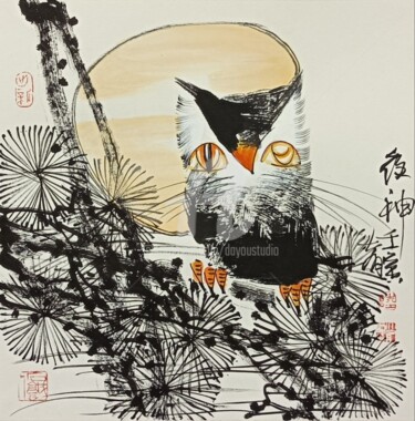 Pittura intitolato "Night god 夜神 （No.16…" da Dayou Lu, Opera d'arte originale, pigmenti