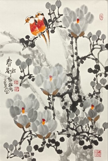 Painting titled "Spring in harmony 春…" by Dayou Lu, Original Artwork, Pigments