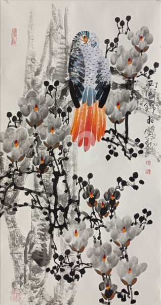 Pintura intitulada "Beautiful feather i…" por Dayou Lu, Obras de arte originais, Pigmentos