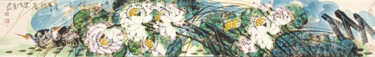 Malerei mit dem Titel "Lotus pond and clea…" von Dayou Lu, Original-Kunstwerk, Pigmente