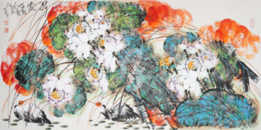 Peinture intitulée "Lotus dew 荷露 （No.F1…" par Dayou Lu, Œuvre d'art originale, Pigments