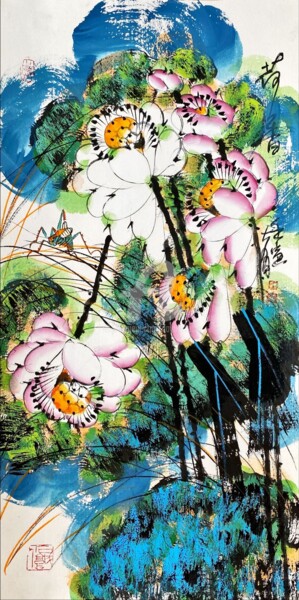 Картина под названием "Fragrance of lotus…" - Dayou Lu, Подлинное произведение искусства, Пигменты