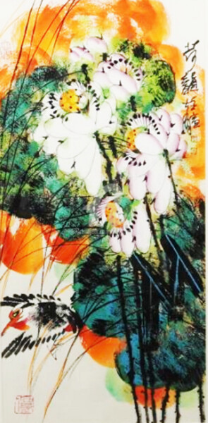 Peinture intitulée "Rhythm of the Lotus…" par Dayou Lu, Œuvre d'art originale, Pigments