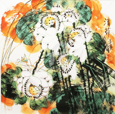 Ζωγραφική με τίτλο "Fresh lotus 清荷 （No.…" από Dayou Lu, Αυθεντικά έργα τέχνης, Χρωστικές ουσίες