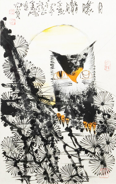 Painting titled "Hazy moon 月朦胧 （No.F…" by Dayou Lu, Original Artwork, Pigments