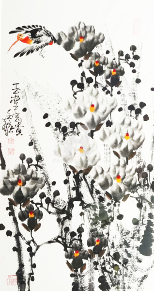 Schilderij getiteld "Fragrance of Magnol…" door Dayou Lu, Origineel Kunstwerk, pigmenten