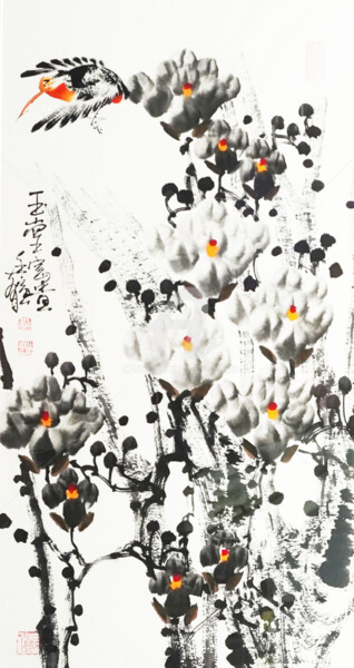 Painting titled "Fragrance of Magnol…" by Dayou Lu, Original Artwork, Pigments