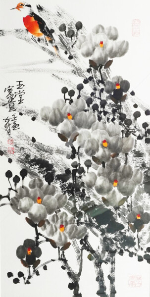 Painting titled "Fragrance of Magnol…" by Dayou Lu, Original Artwork, Pigments