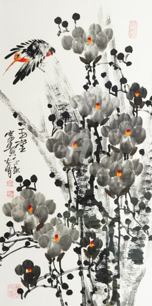 Schilderij getiteld "Fragrance of Magnol…" door Dayou Lu, Origineel Kunstwerk, pigmenten