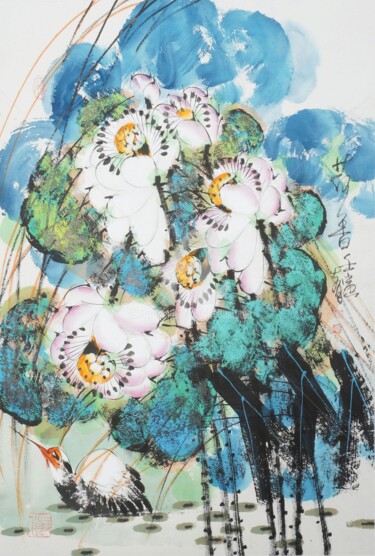 Pintura intitulada "Fragrance of lotus…" por Dayou Lu, Obras de arte originais, Pigmentos