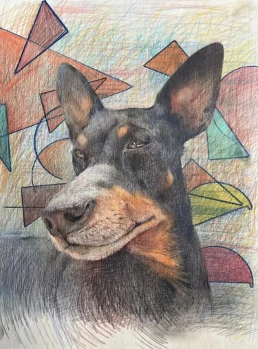 Painting titled "Blue Dog" by Dazhao Su, Original Artwork, Pencil