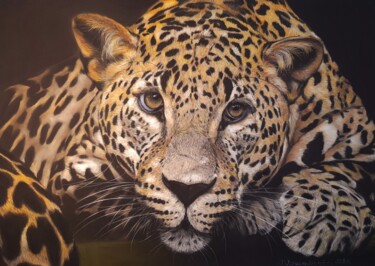 Dibujo titulada "Leopard just waitin…" por Deimante Bruzguliene, Obra de arte original, Pastel