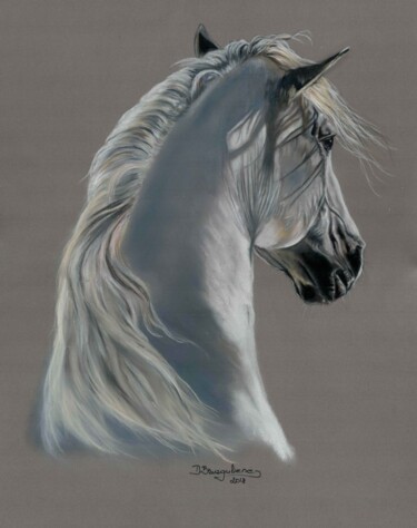 Peinture intitulée "White horse Origina…" par Deimante Bruzguliene, Œuvre d'art originale, Pastel