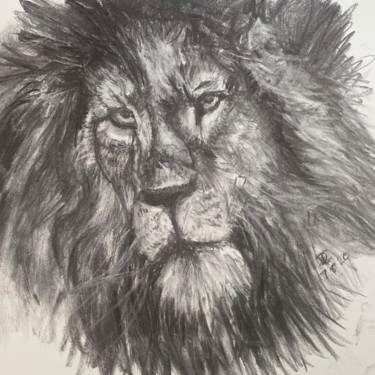 Drawing titled "Head of a Lion" by Digby Chacksfield, Original Artwork, Charcoal