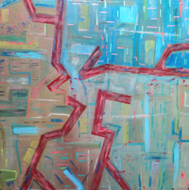 Malerei mit dem Titel "blood towers breaki…" von Ariel Velez, Original-Kunstwerk, Sprühfarbe