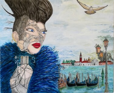 Pintura intitulada "Lady in blu" por De Saporettis, Obras de arte originais, Óleo