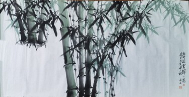 Peinture intitulée "新竹凌云节节高(Rising stea…" par De Wen Dewen Yang Yang, Œuvre d'art originale, Encre