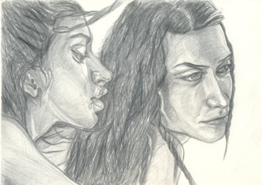 Drawing titled "Two girls talking.…" by Dea Lieotto, Original Artwork, Pencil