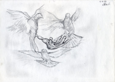Drawing titled "Doves. 17 December…" by Dea Lieotto, Original Artwork, Pencil