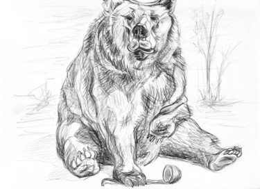 Drawing titled "drunk bear, 2012" by Dea Lieotto, Original Artwork, Pencil