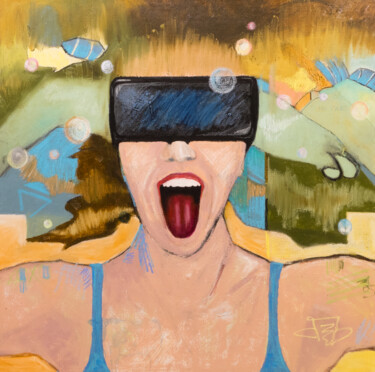 Pintura intitulada "Virtual Mind Blown…" por Deb Breton, Obras de arte originais, Óleo Montado em Armação em madeira