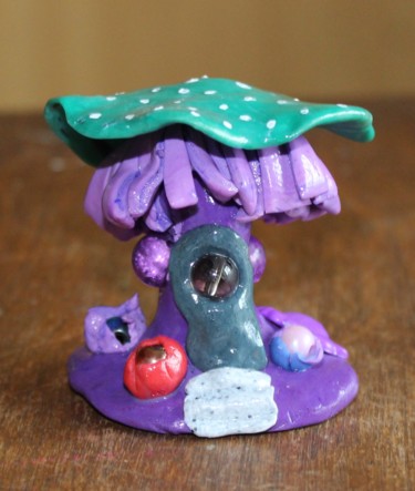 Sculpture titled "Toadstool House" by Deborah Pain, Original Artwork, Polymer clay