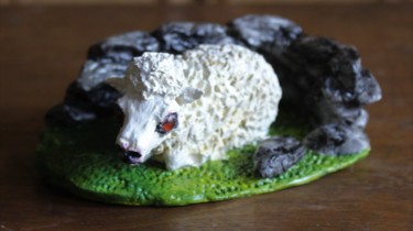 Sculpture titled "Sheep by Stone Wall" by Deborah Pain, Original Artwork, Clay