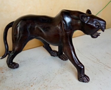 Sculpture titled "Ebony cheetah Smoot…" by Obed Omwange, Original Artwork, Wood