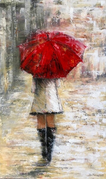 Peinture intitulée "Femme au parapluie…" par Deborah Kerner, Œuvre d'art originale, Huile