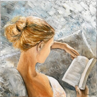 Peinture intitulée "Femme qui lit au so…" par Deborah Kerner, Œuvre d'art originale, Huile