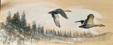 Pintura intitulada "Flying towards free…" por Deborah Kerner, Obras de arte originais, Acrílico Montado em Armação em madeira